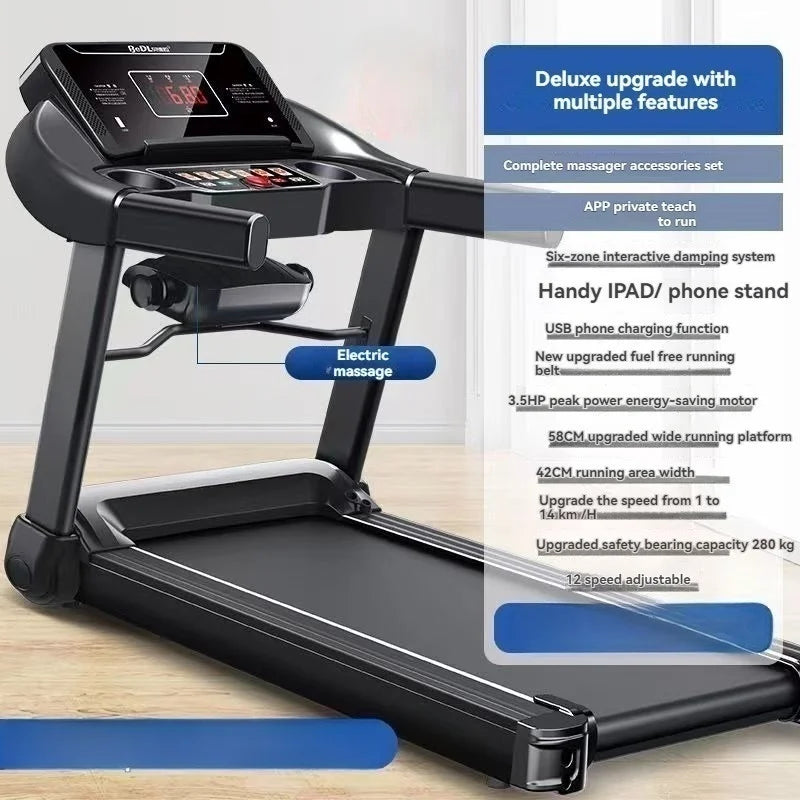 Multifunctional Foldable Running Treadmill, Mini Fitness Home Treadmill, Indoor Exercise Equipment, Gym Folding House, 220V