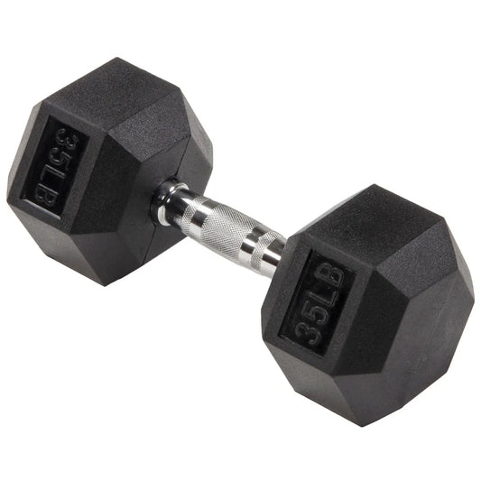 Rubber Covered Dumbbell, Non-Roll, Black, 35 lbs. Assembled Product Weight, Single